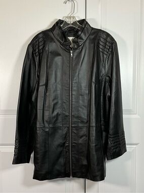 Veranesi Jacket Size 24W Black  Genuine Leather Zip-Front Jacket Long